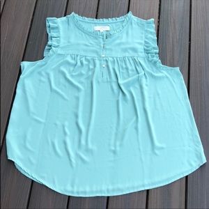 Loft Seafoam Green Ruffle Sleeveless Blouse